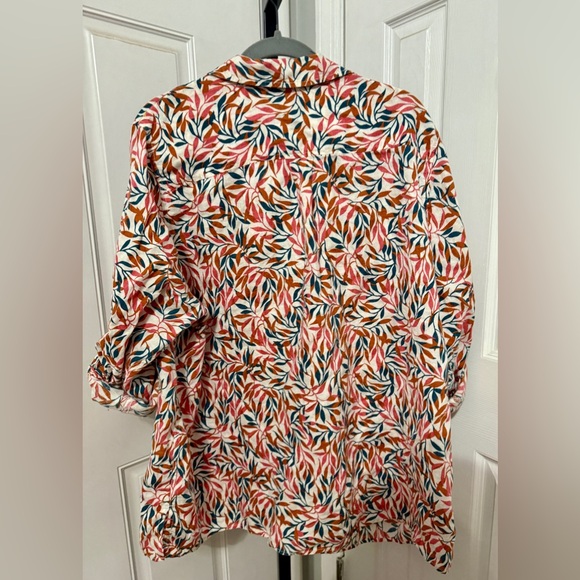Lands' End Multicolor Leaf Print Shirt 100% Linen - Picture 5 of 5